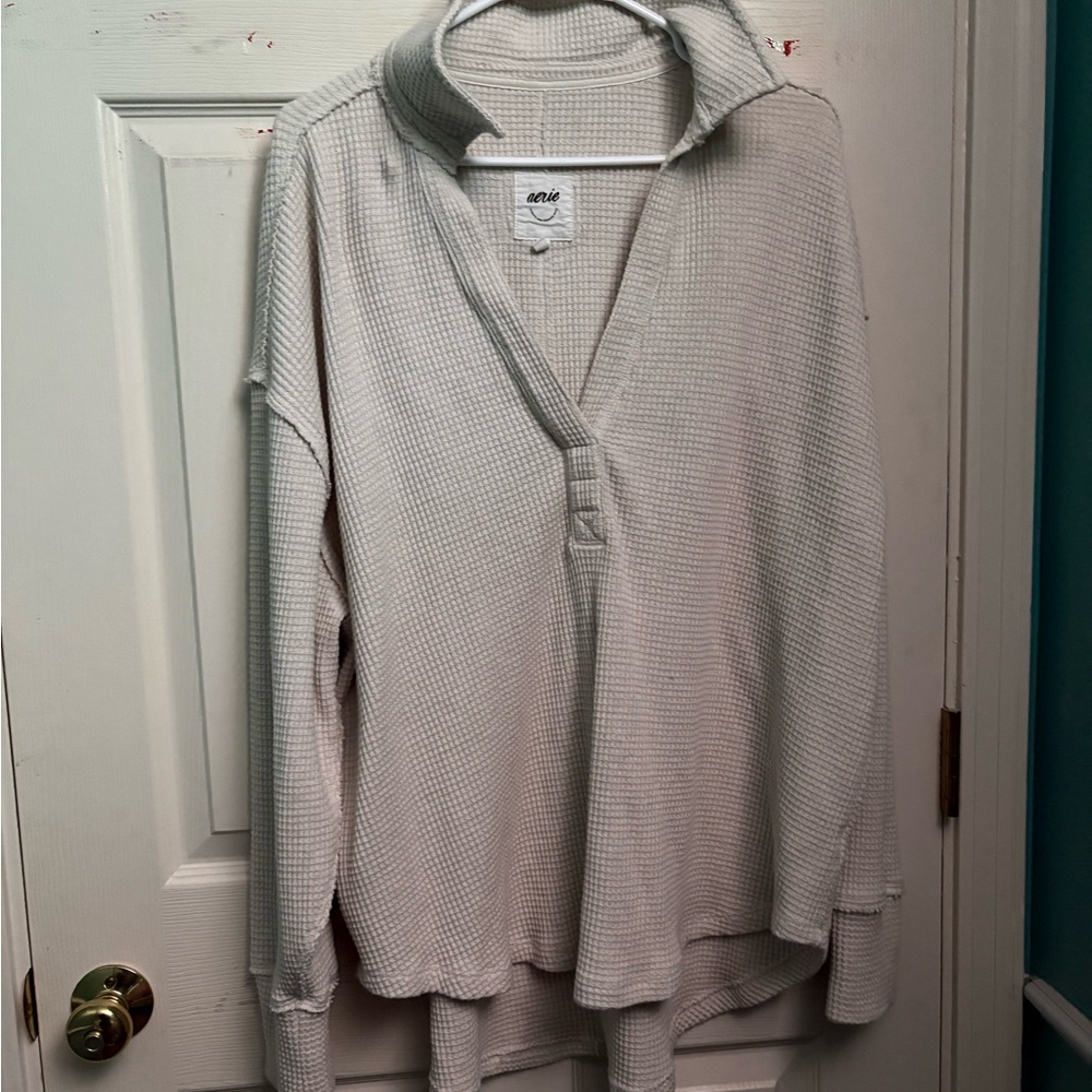 Aerie Light Cream Waffle Knit Top